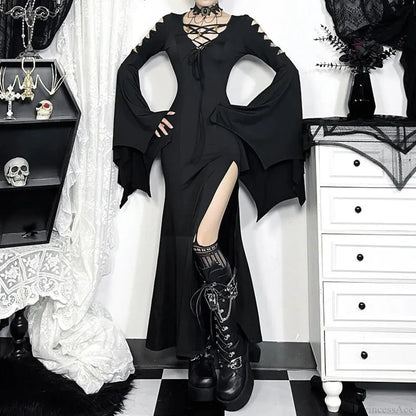 Empty Out Batwing Sleeve Full-Length Dress