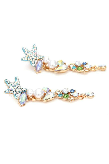 Pendientes colgantes de estrella de mar con perlas de cristal esmaltadas