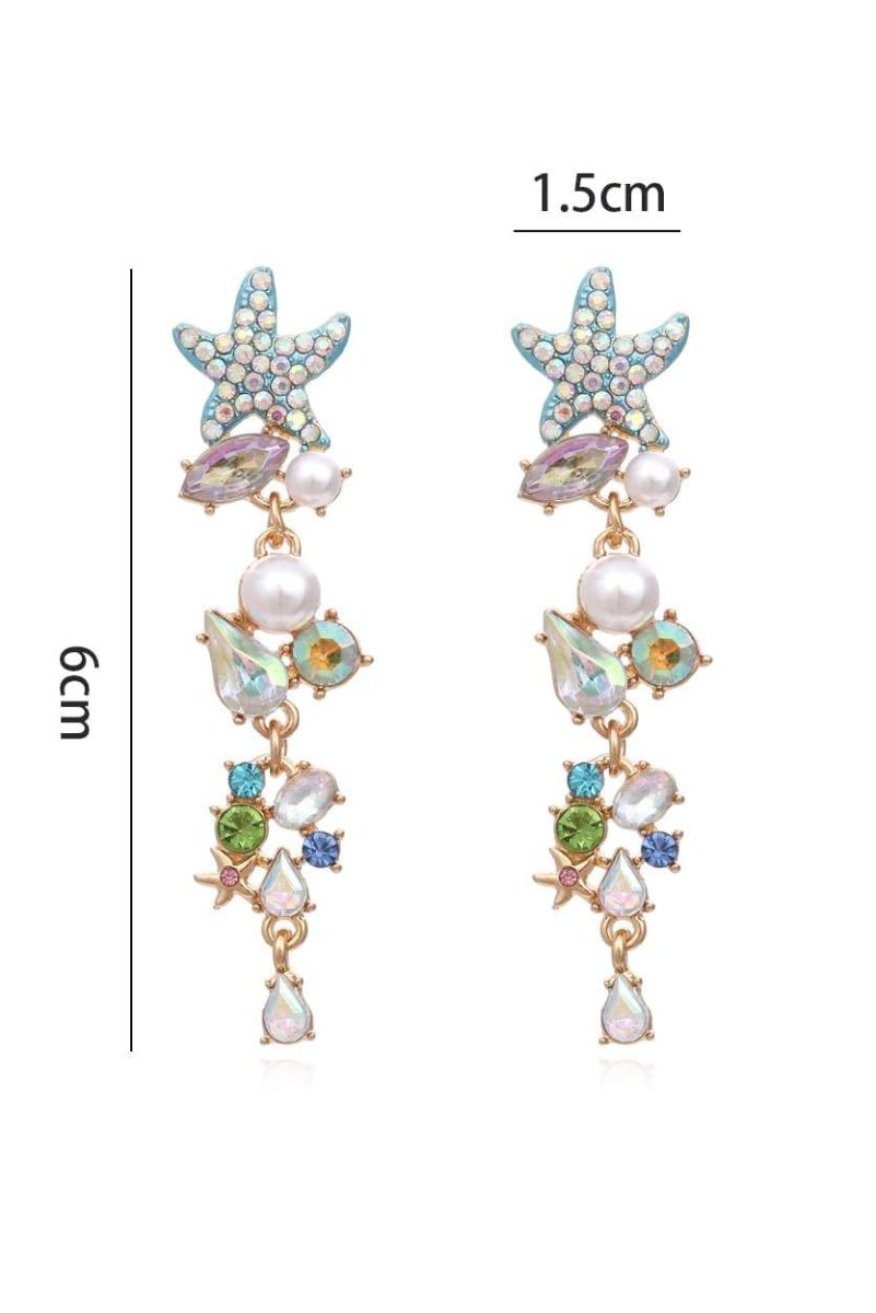 Pendientes colgantes de estrella de mar con perlas de cristal esmaltadas