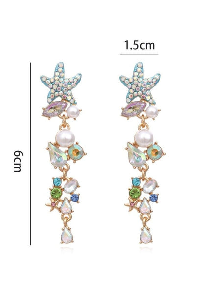 Pendientes colgantes de estrella de mar con perlas de cristal esmaltadas