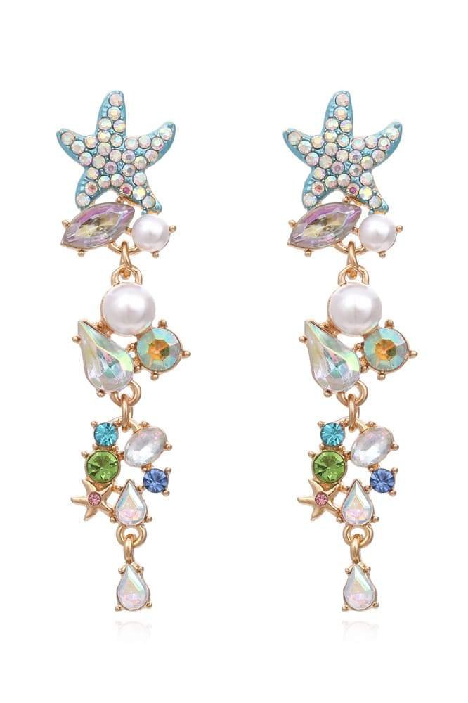 Pendientes colgantes de estrella de mar con perlas de cristal esmaltadas