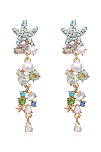 Pendientes colgantes de estrella de mar con perlas de cristal esmaltadas