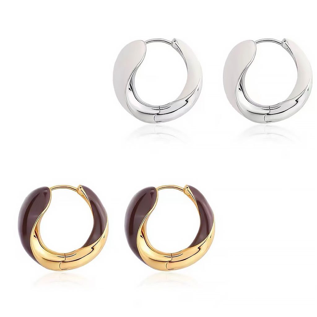Two Tone Hinged Hoop Earrings in Luxury Metallic Enamel