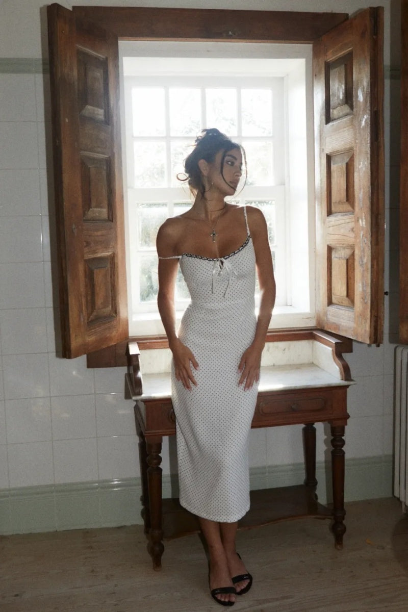 Polka Dot Hip  Midi Dress