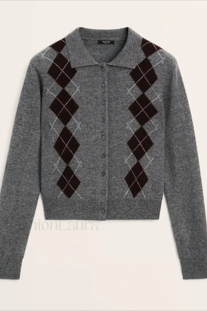 English College Style Polo Neck Knit Cardigan