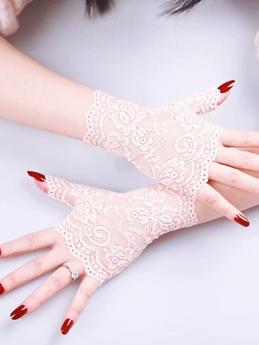 Ladies Fingerless Gloves Lace Gloves Date Vacation Party / Cocktail Solid / Plain Color Spandex Net Bridal Gloves Casual Wedding Wedding Casual / Daily 1 Pair for Women