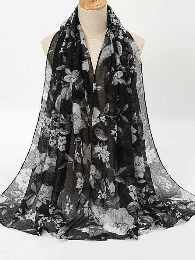 Fashion Women Floral Voile Soft Hijabs Bohemia Casual Scarf Muslim Ladies Printed Thin Shawl 180*70cm for Women
