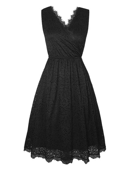 1950s Vintage Vintage Dress Midi Dress Date Vacation Lace Plain V Neck Sleeveless  Black White S M L XL for Women