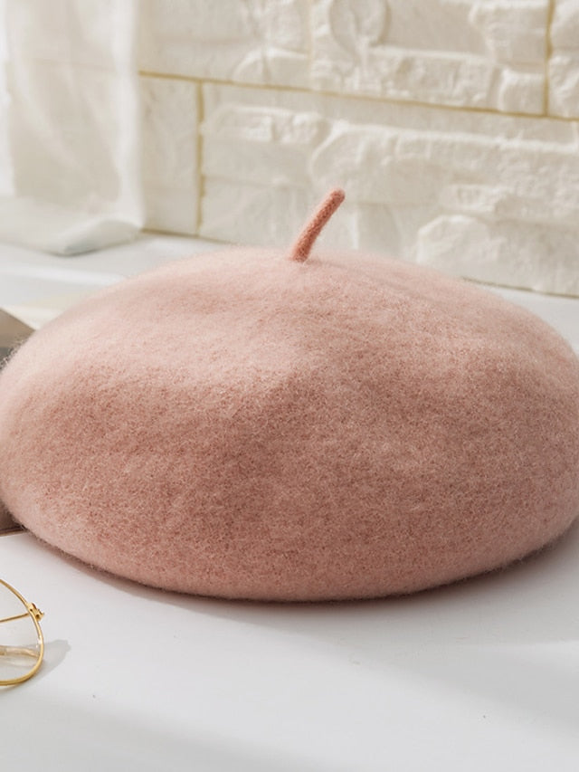 Hat Beret Hat Black Pink Wine Outdoor Street Dailywear Fleece Pure Color Warm Breathable for Women