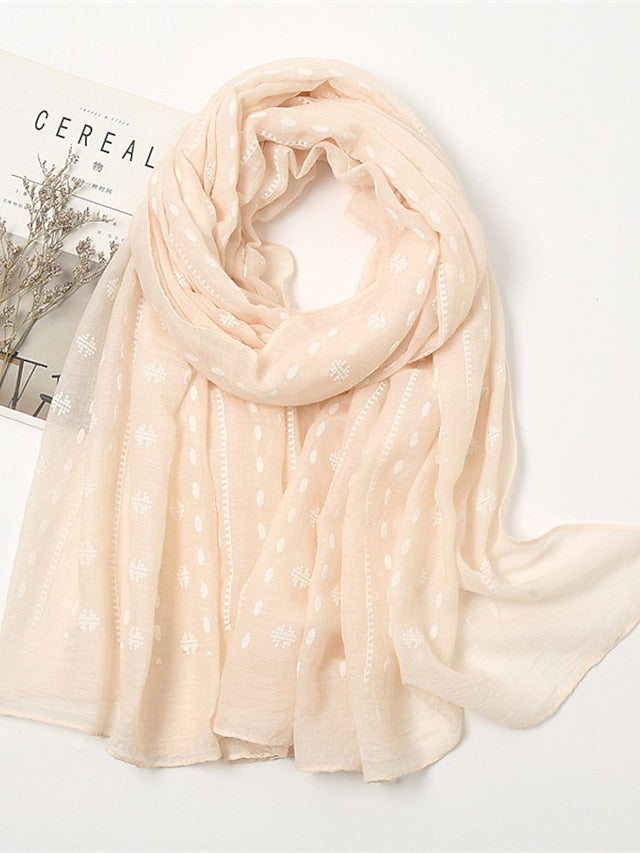 1pcs Women Fashion Foaming Cotton Scarf Print White Polka Dot Scarves Women Muslim Hijab Long Shawl Arab Turban 185*85cm for Women