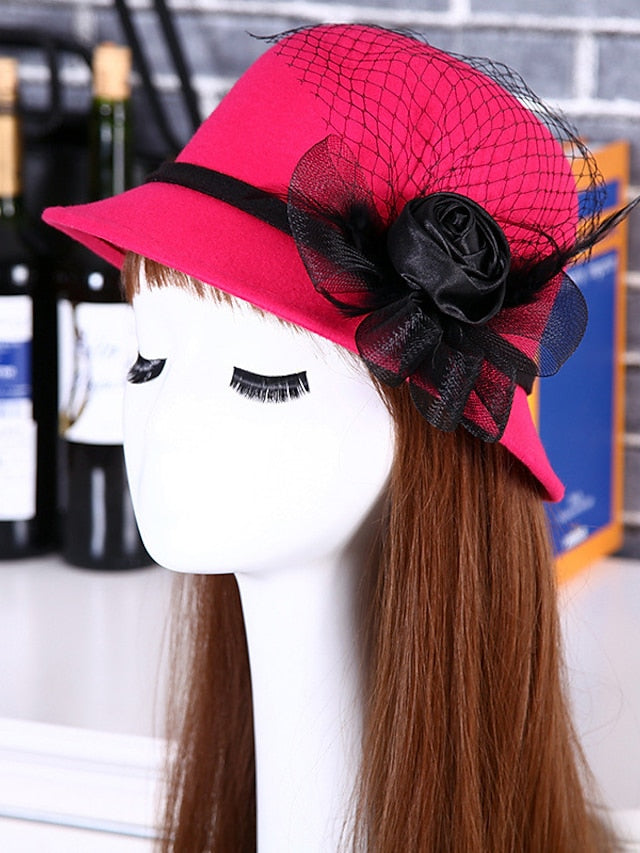 Hat Fedora Hat Black Wine Fuchsia Outdoor Dailywear Holiday Floral Flower Portable Windproof Comfort for Women