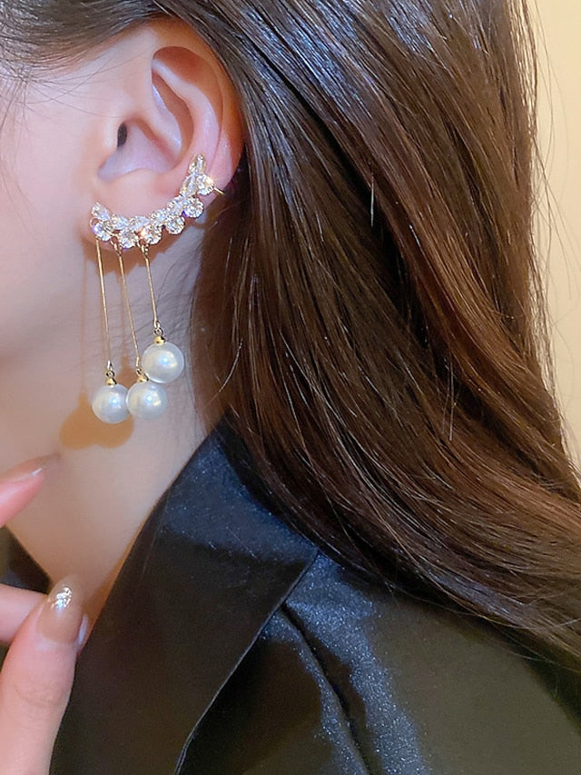 1 Pair Pearl Hoop Earrings for Women Fashion Hypoallergenic Girls Pearl Earrings Drop Dangle Earrings Jewelry Gifts Girls' Wedding Daily Imitation Diamond Alloy Classic Earring for Women