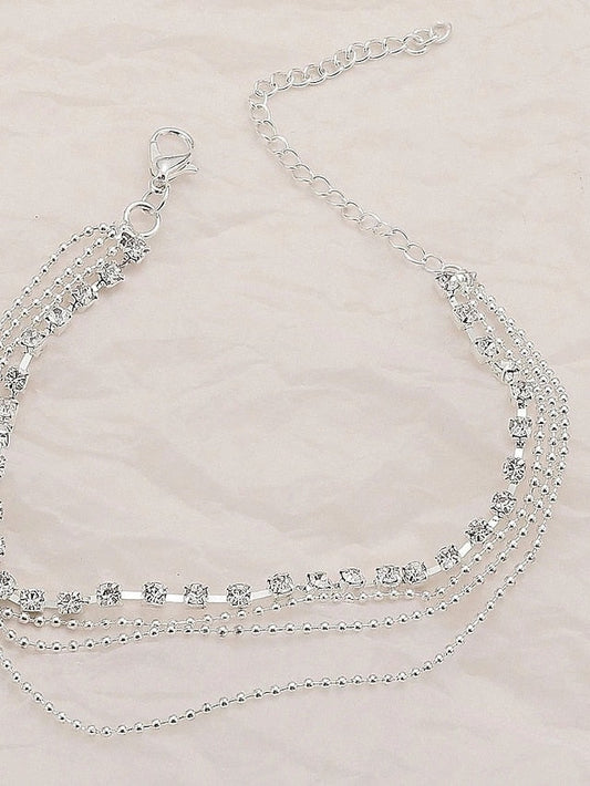 Ankle Bracelet Women's Body Jewelry For Holiday Beach Rhinestone Alloy Silver 1 PC