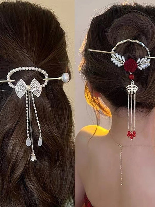 1pc Hair Sticks Hairpin For Street Gift Daily Work Head Retro Alloy White Red for Women