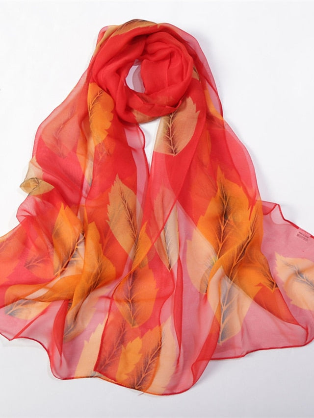 1pcs Colored Leaves Women Elegant Chiffon Georgette Bandana Scarf Summer Beach Travel Sun Protection Thin Soft Hijab for Women