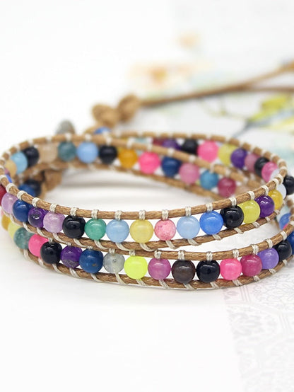 1 pc Multi-color stone wax thread braided multi-layer wound beaded bracelet ornaments for Women