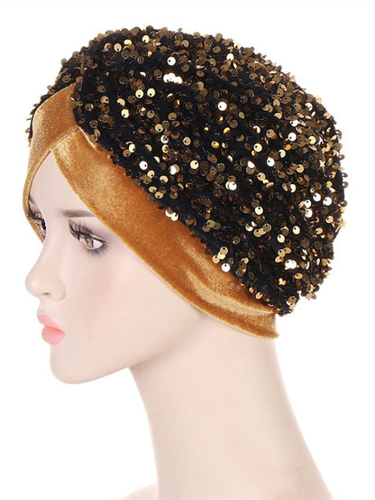 Velvet Sequins Turban Caps For Women Muslim Headscraf Bonnet Femme Musulman Islamic Head Wraps African Indian Hat Protective Hair Cover for Women