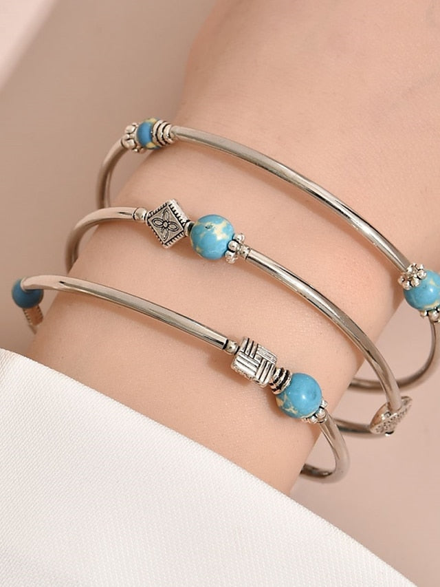 1 Pc Per Set Dark Blue Bracelet Bangles Retro Vintage Theme Natural Turquoise Bracelet Jewelry Royal Blue For Daily for Women