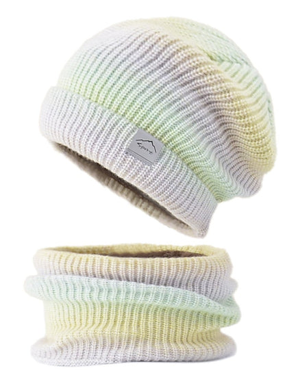 2pcs/set Winter Women Beanies Snood Sets Gradient Color Knitted Hat Warmer Fashion Outdoor Windproof Thicken Tie Dye Scarf Hat For Women for Women