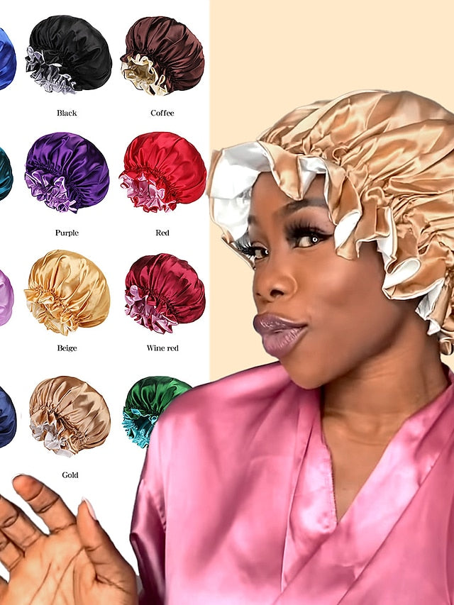 Large double-layer Satin nightcap female European and American large round cap chemotherapy cap Satin bonnet for Women