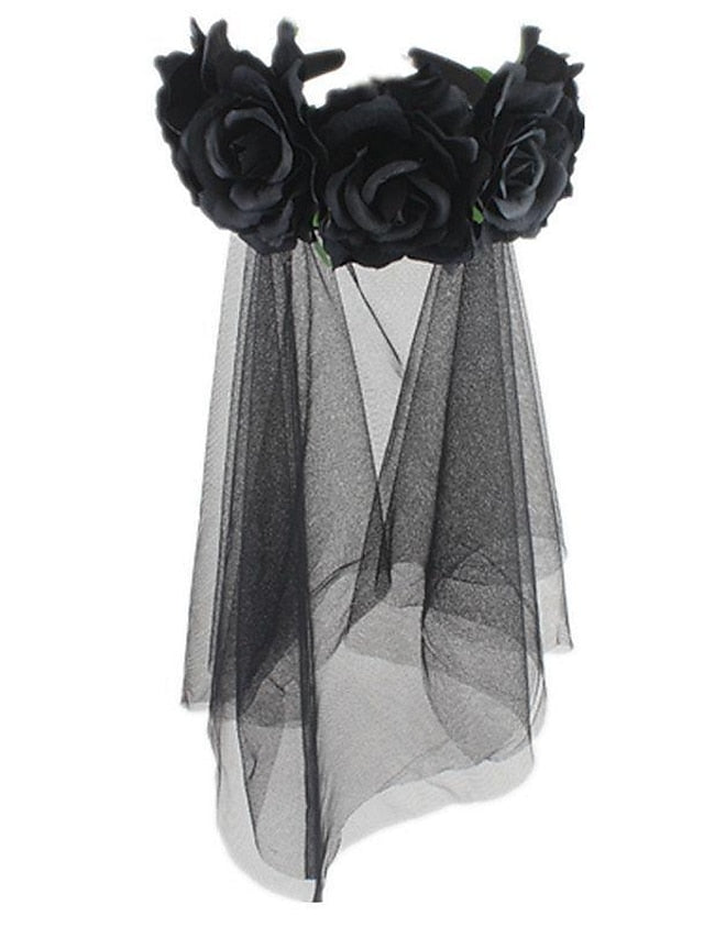 christmas party hair accessories headband simulation rose flower black mesh carnival headband for Women