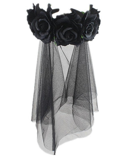 christmas party hair accessories headband simulation rose flower black mesh carnival headband for Women