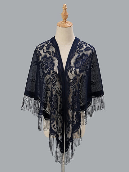 1 PC Solid Color New Spring Summer Breathable Loose Hollow Shawl Women Fashion Tassel Scarf Beach for Travel Vacation for Women