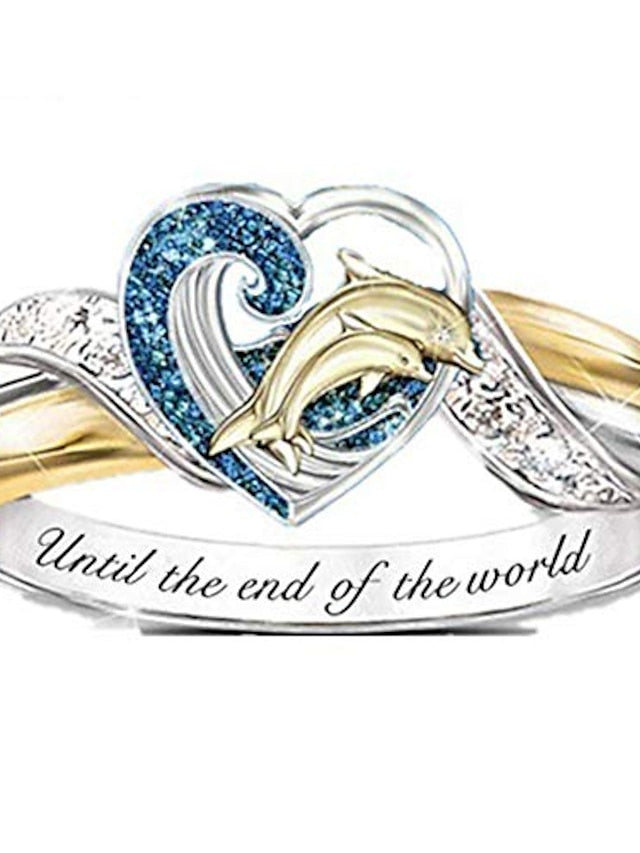 women declaration ring mom loves you forever inlaid zircon female ring turtle owl flower unicorn ring women girls gift jewelry (dolphin, 6) for Women