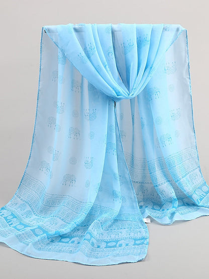 Ladies Exotic Ethnic Wind Elephant Print Chiffon Silk Scarf for Women