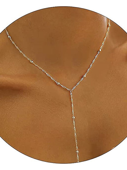1PC Necklace 14K Gold Plated Zircon Y Lariat Necklaces Long Drop CZ Pendant Y Necklace for Women Dainty Diamond Chain Necklace Fashion Jewelry for Women