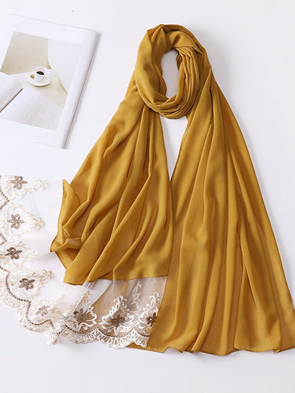 1pcs Lace Hijab For Women Bubble Chiffon Scarf Muslim Long Shawl Plain Turban HeadWraps Headband for Women