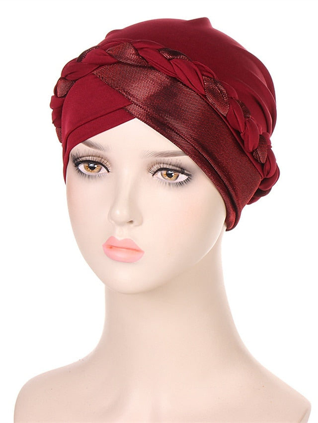 Muslim Turban Glitter Braids Women Forehead Cross Inner Hijab Islamic Head Wrap Arab Underscarf Bonnet Stretchy Cap for Women