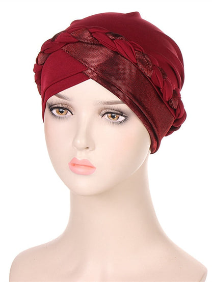 Muslim Turban Glitter Braids Women Forehead Cross Inner Hijab Islamic Head Wrap Arab Underscarf Bonnet Stretchy Cap for Women