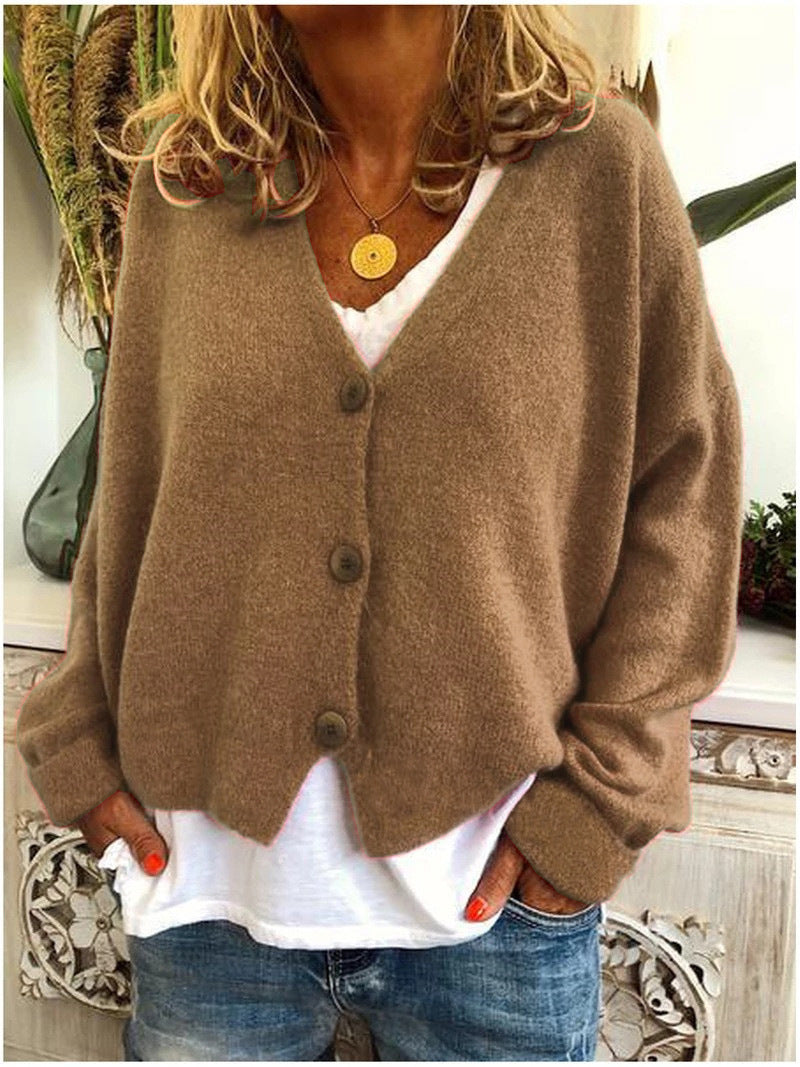 Cárdigan corto de cuello en V con botones para mujer | Ideal para otoño/invierno