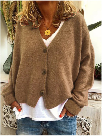 Cárdigan corto de cuello en V con botones para mujer | Ideal para otoño/invierno