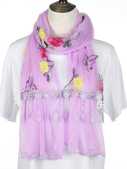 Spring Summer Embroidery Solid Colors Thin Style Hijab Gauze Scarf Women Butterfly Tassel Scarves Daily Dress for Women