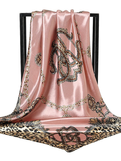 1pcs 90*90cm Square Silk Scarves Women Foulard Head Office Ladies Shawl Wrap Muffler Pareo Bandanna Female Print Hijab Poncho Beach for Women