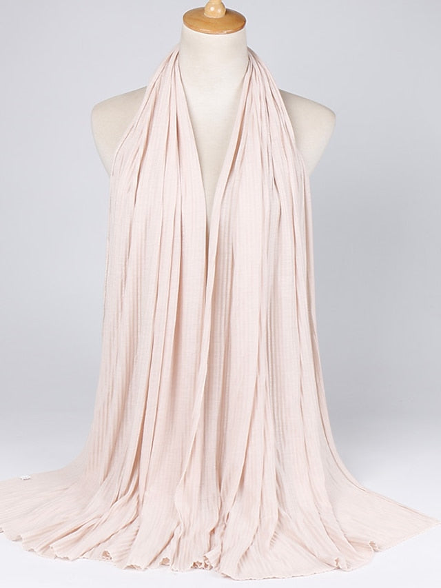 Multiple Colors Plain Solid Wrinkle Maxi Jersey Hijab Shawl Wrap Elastic Foulards Sjaal Arab Snood Islamic Muslim Headband 180*80Cm for Women