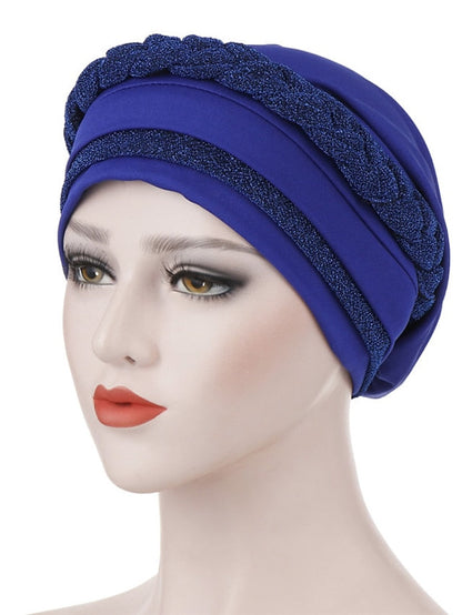 India Muslim Women Hijab Hat Two Color Splicing Cap Braid Turban Headscarf Islamic Head Wrap Lady Beanie Bonnet Hair Loss Cover for Women