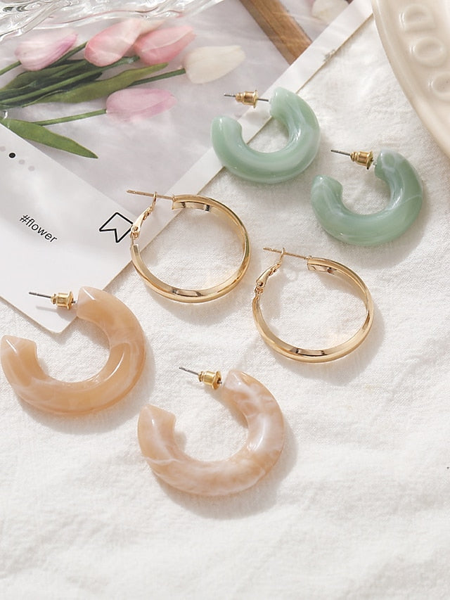 3 Pairs Hoop Earrings Earrings Set For Birthday Gift Date Resin Alloy Classic Fashion for Women