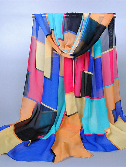 New Geometric High Quality Chiffon Silk Scarf Women Fashion Shawls And Wraps Female Lattice Hijab Stoles for Women