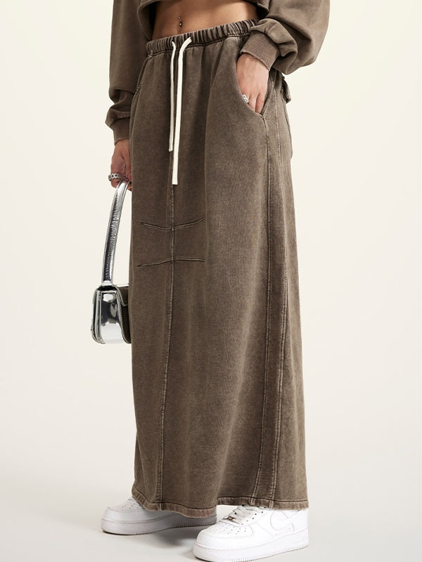 Washed Back Slit Baggy Maxi Skirt