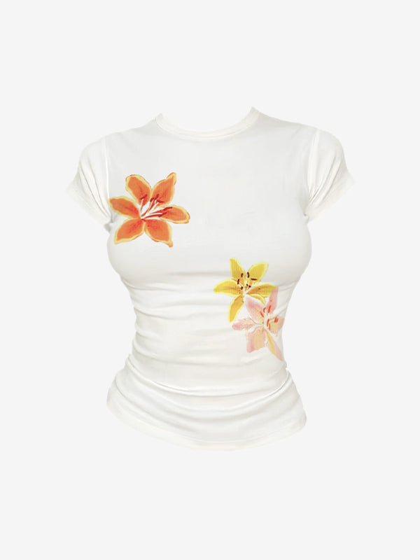 Street Flower Print Short Sleeve Tee