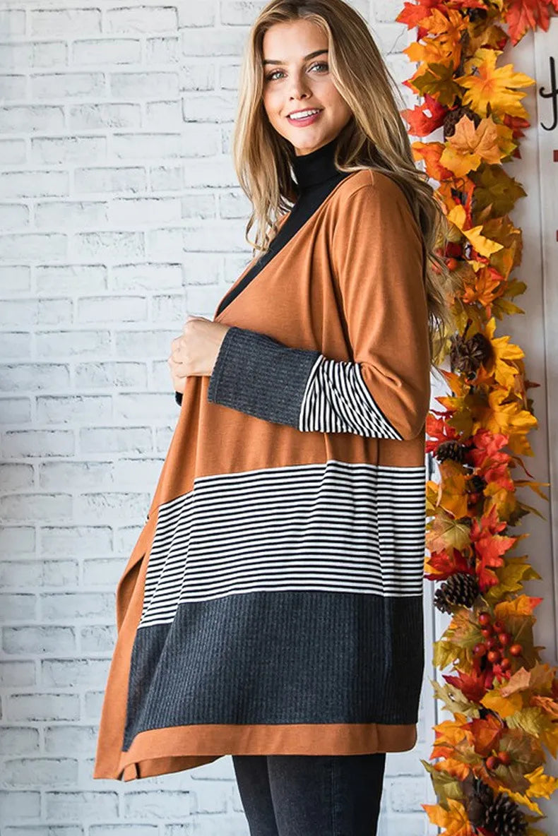 Cárdigan informal de punto con paneles de rayas de color para mujer | Ideal para otoño/invierno