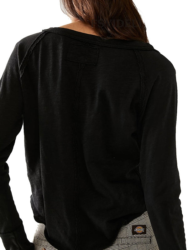 Solid Notch Neck Long Sleeve Tee