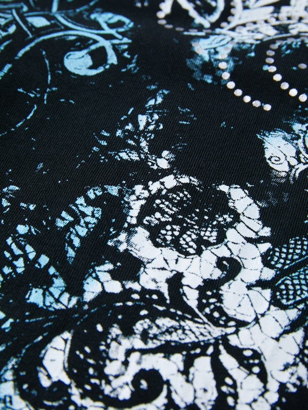 Gothic Print V Neck Long Sleeve Tee
