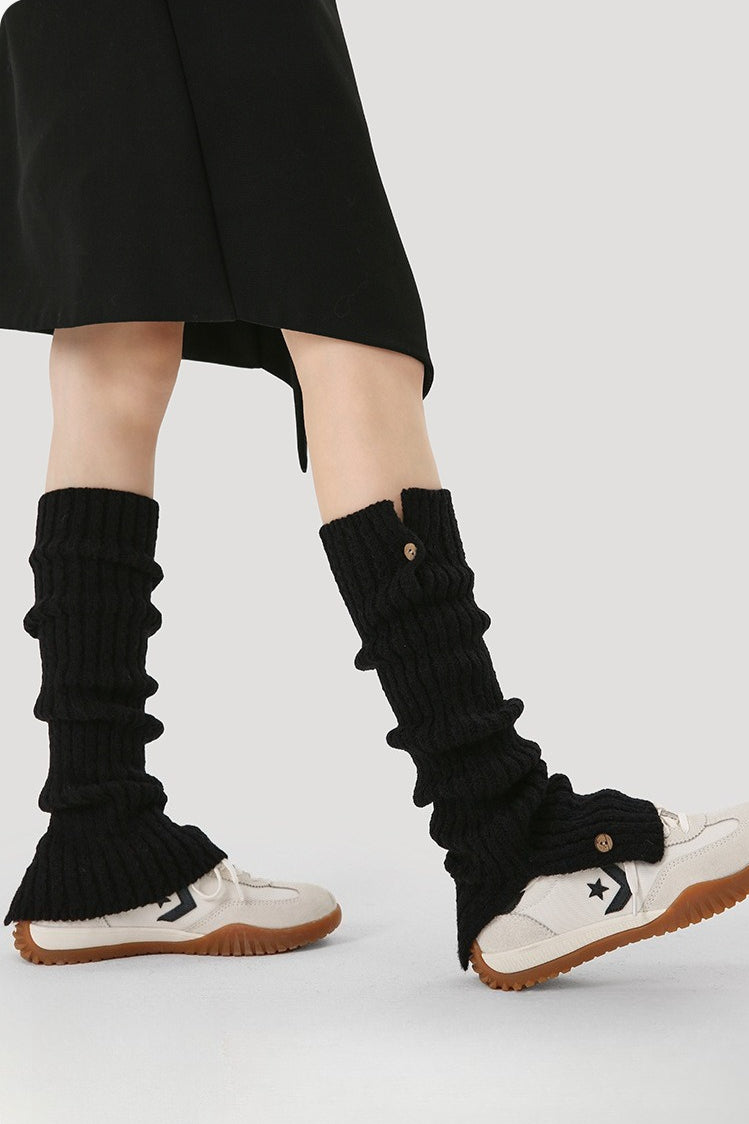 Button Knit Foldover Leg Warmers