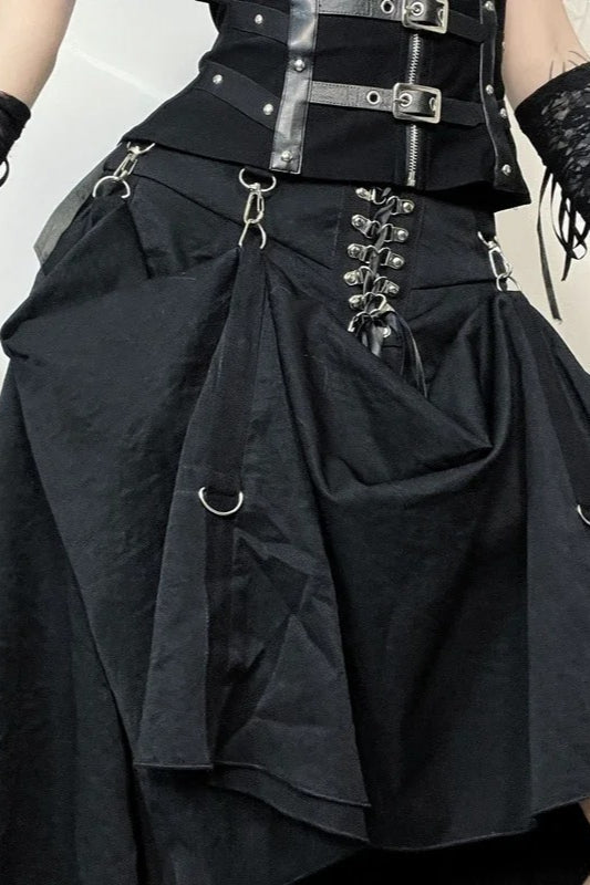 Punk Grunge Metal Buckle Bandage Skirt