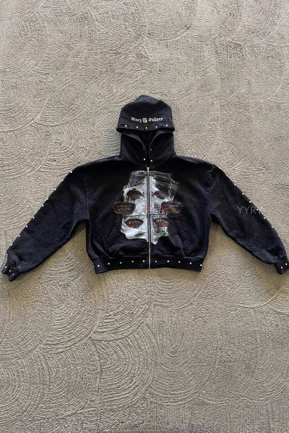 Street Style Rhinestone Print Hoodie