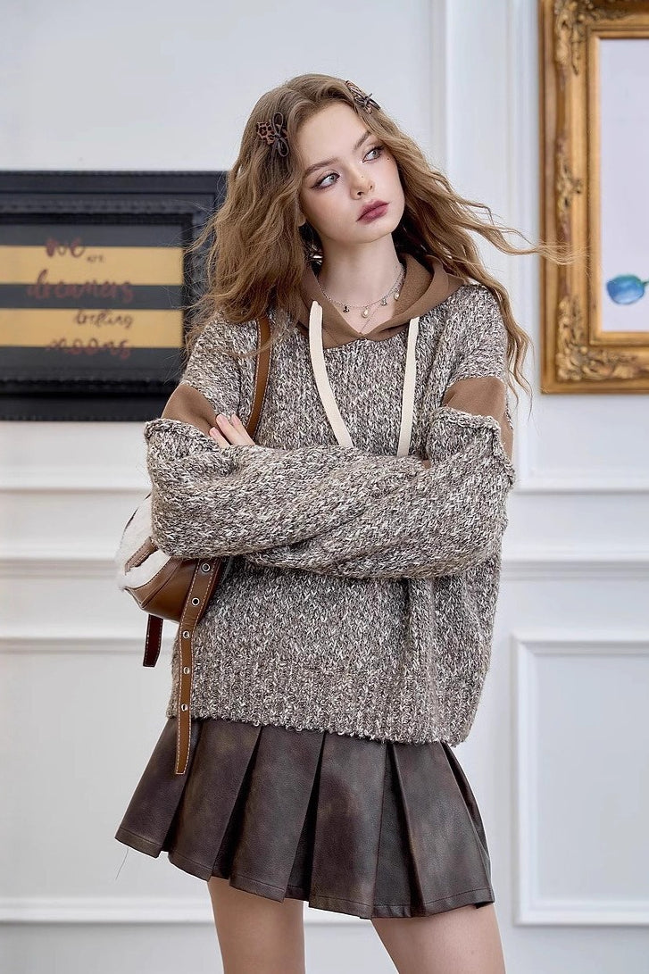 Color Block Hooded Relaxed Sweater